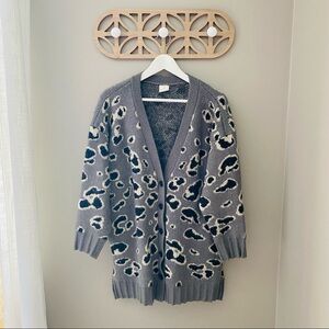 By Together Button Up Leopard Print Cardigan Gray Sz M/L